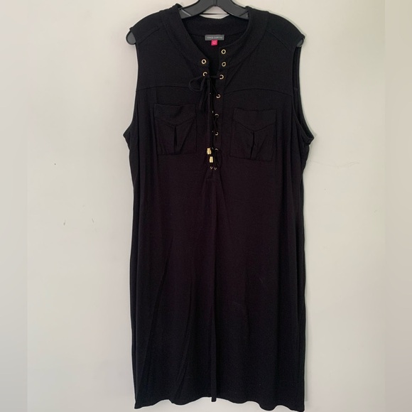 Vince Camuto 2X Black Cotton-Feel Sleeveless Tie Front Dress EUC - Picture 1 of 8
